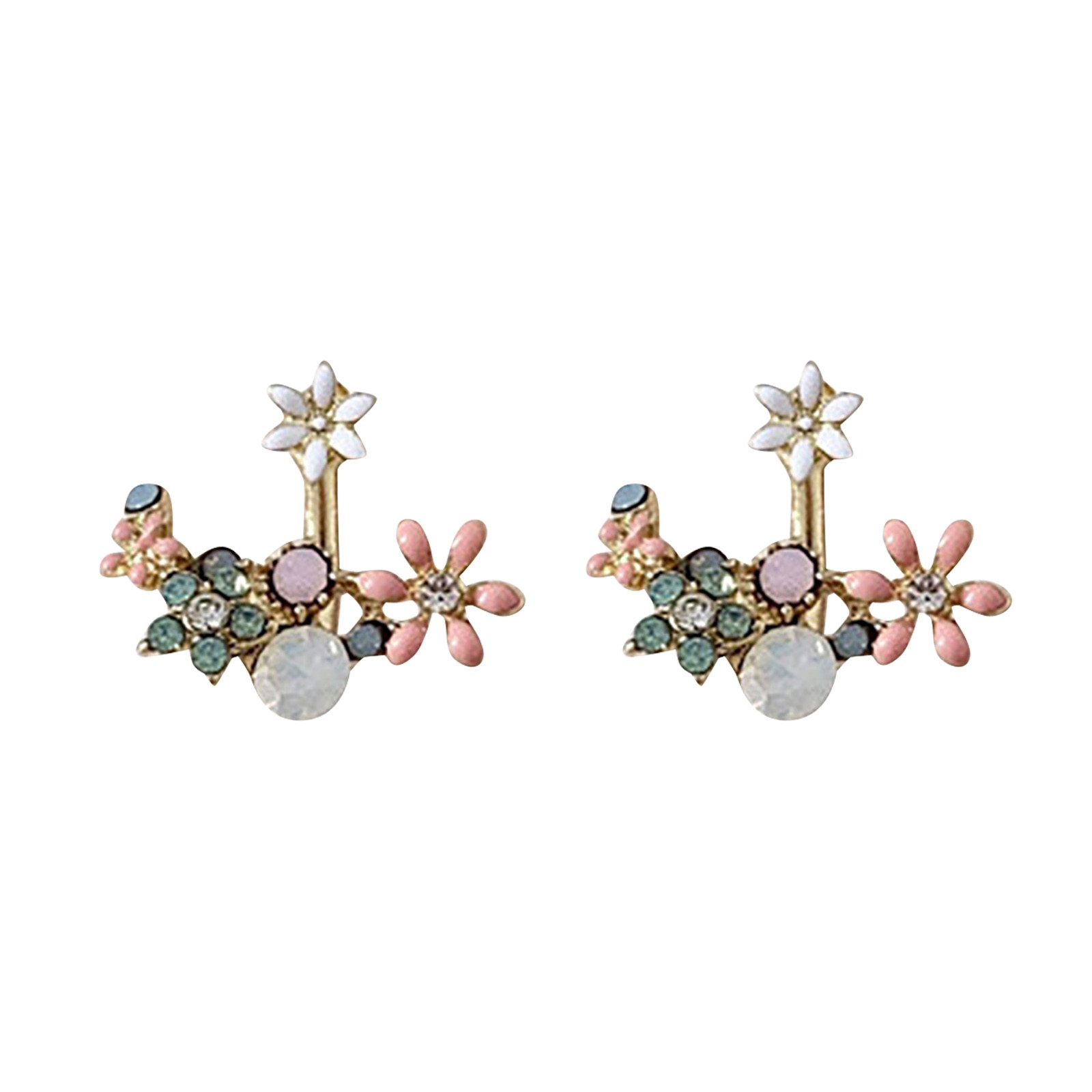BNNG Cubic Zirconia Hoop Earrings Fashion Cubic Zirconia Earrings Fashion Small Fresh Sun Flower Inlaid Colored Diamond Small Flower Stud Earrings Cross Border Ear Jewelry